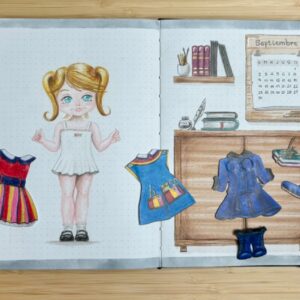 Bullet Journal de septiembre con muñeca recortable sin material (online)